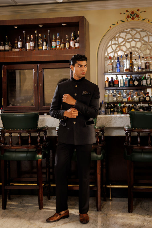 Black Linen Dobby Jodhpuri