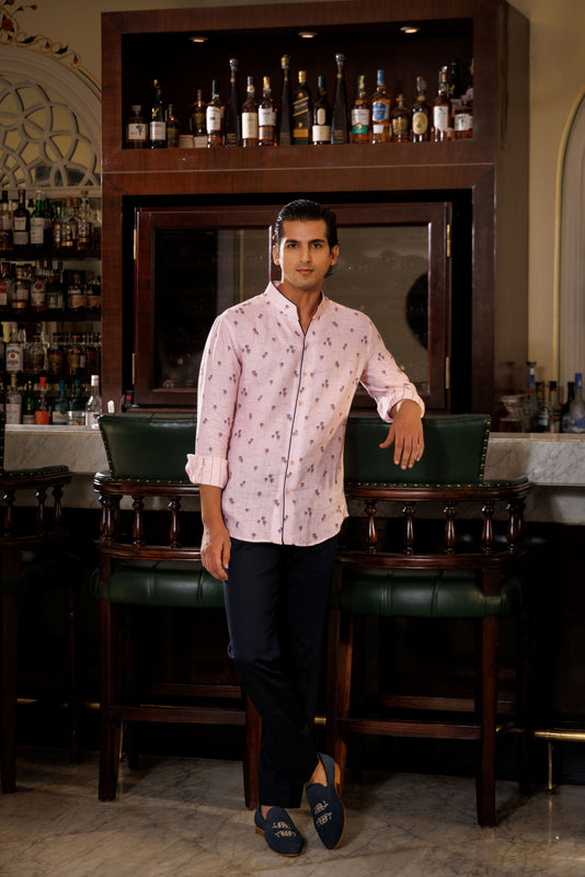 Pink Blue Floral Linen Shirt
