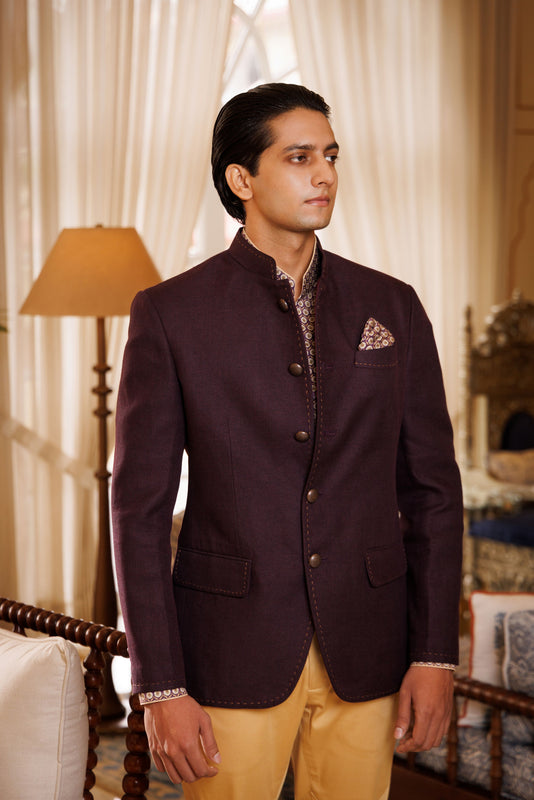 Wine Dobby Linen Jodhpuri