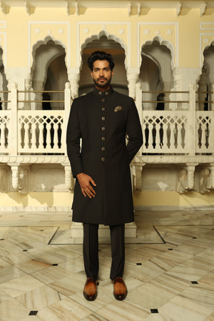 Black Wool Achkan