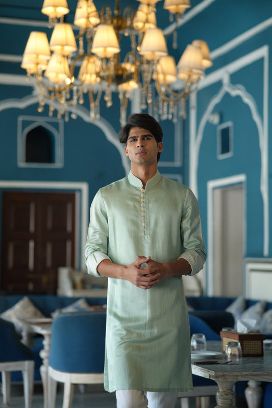 Mint Green Linen Silk Kurta