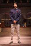 Dark Blue Linen Silk Embroidered Jodhpuri Bandhgala