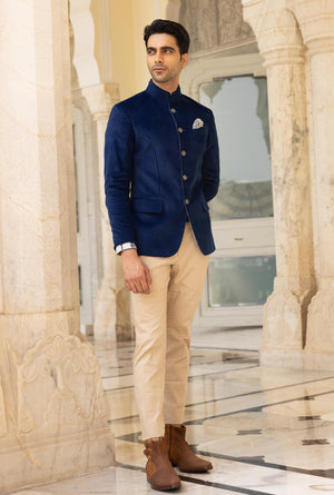Royal Blue Ribbing Jodhpuri Bandhgala