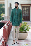 Dark Green Wavy Embroidered Minus Half Jacket
