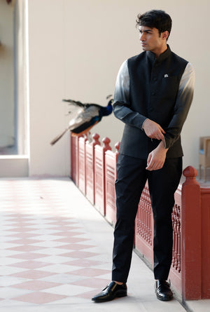 Black Aztec Embossed Half Jacket