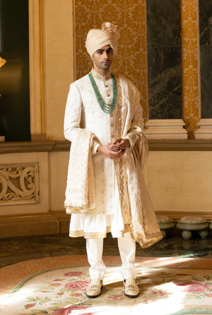 Off White Gold Embroidered Sherwani