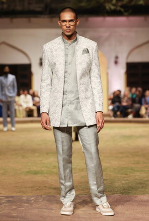 White Sage Green Embroidered Minus Indo Western