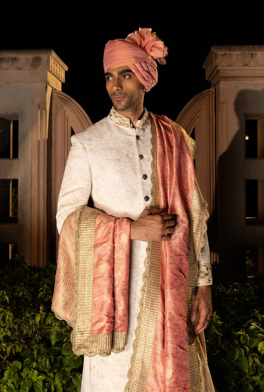Off White Gold Floral Embroidered Sherwani