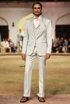 Light Cyan Ribbing Fancy Blazer