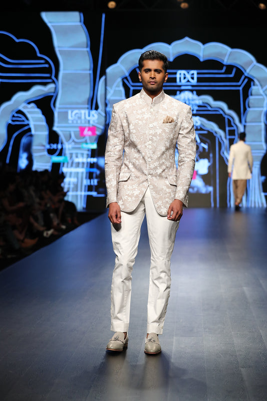 Grey Printed Linen Jodhpuri