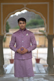 Mauve Linen Silk Flamingo Embroidered Half Jacket