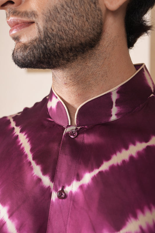 Plum Off White Lehriya Silk Shirt