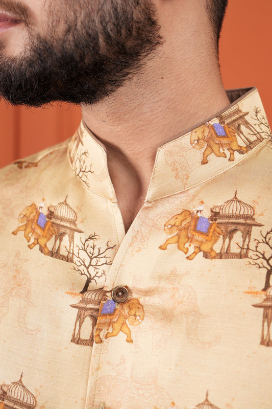 Gold Jungle Print Silk Shirt