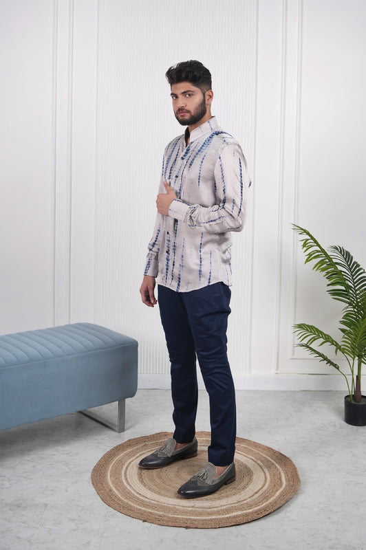 Grey Blue Streak Silk Shirt