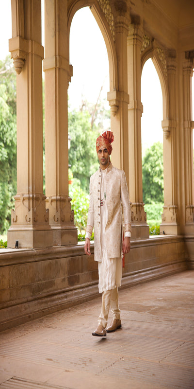 Gold Tissue Embroidered Sherwani