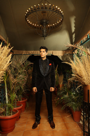 Black Velvet Embroidered Tuxedo