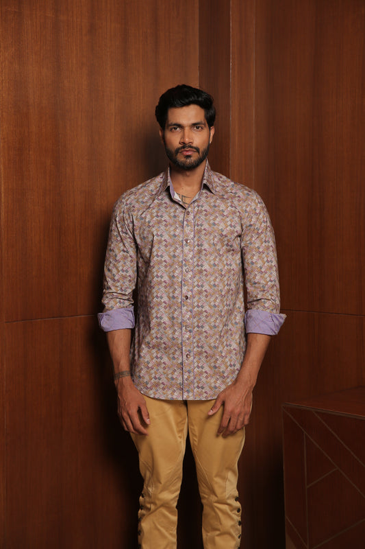 Mauve Multicolour Printed Cotton Shirt