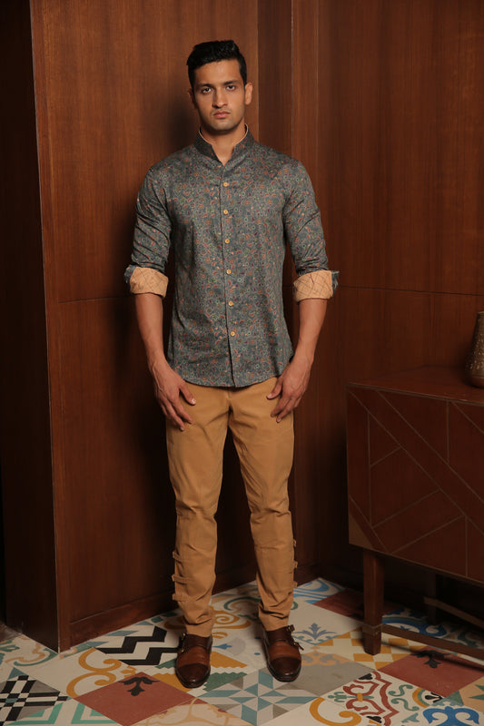 Green Mustard Jaal Printed Cotton Shirt