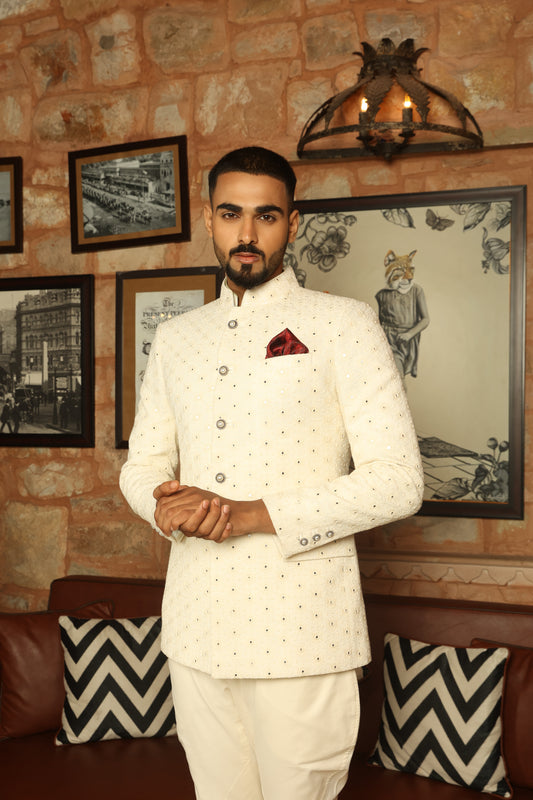 Ivory Embroidered Jodhpuri Bandhgala