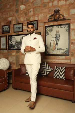 Ivory Embroidered Jodhpuri Bandhgala