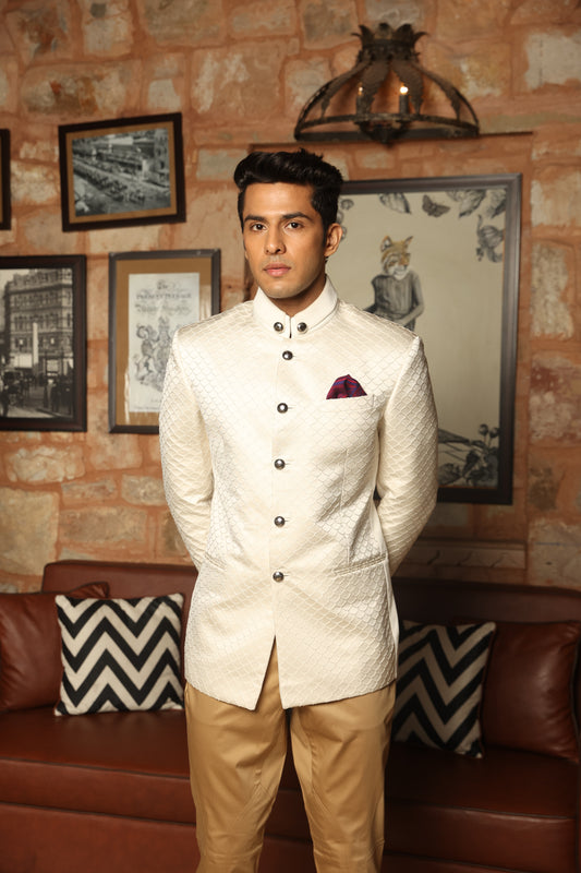 White Embossed Jodhpuri Bandhgala