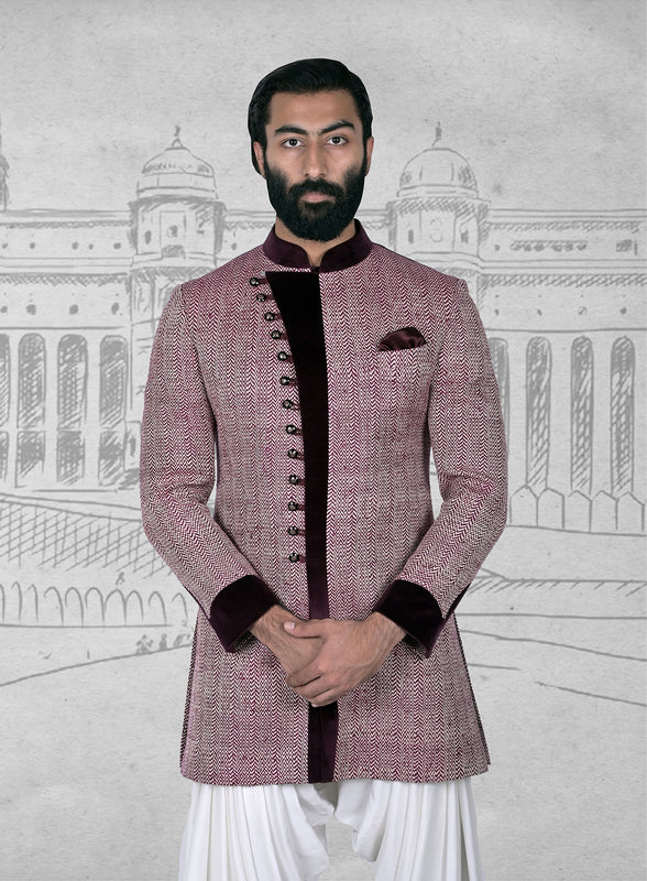 Cream Maroon Matka Silk Angrakha