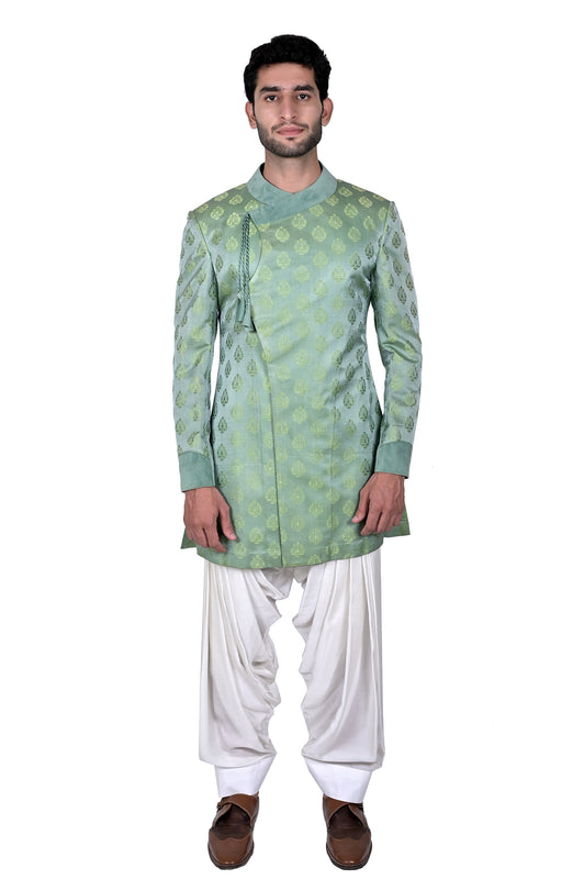 Light Green Booti Silk Angrakha