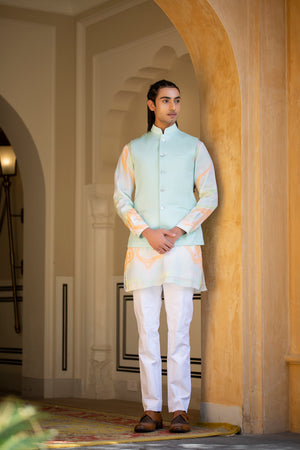 Aqua Linen Silk Half Jacket