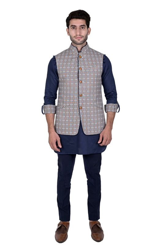 White Blue Mustard Linen Half Jacket