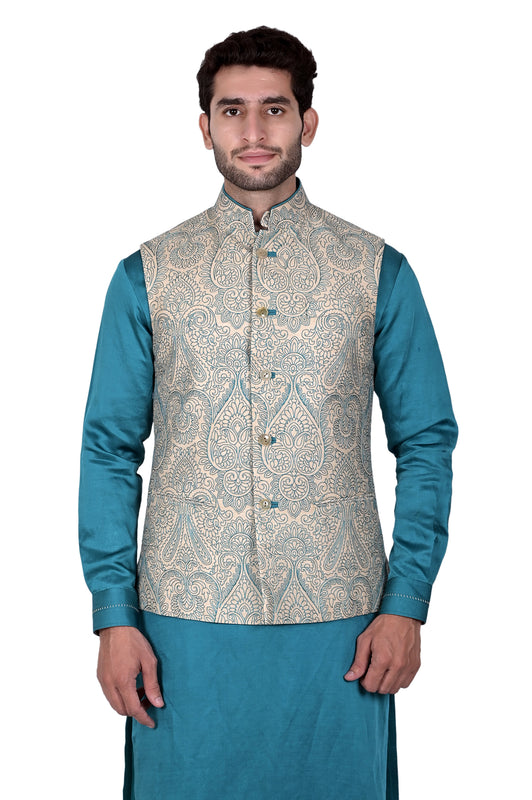Turquoise Linen Silk Kurta