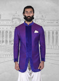 Blue Purple Geometrical Matka Silk Indowestern
