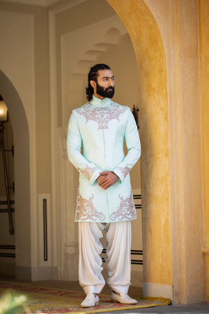Aqua Linen Silk Indowestern