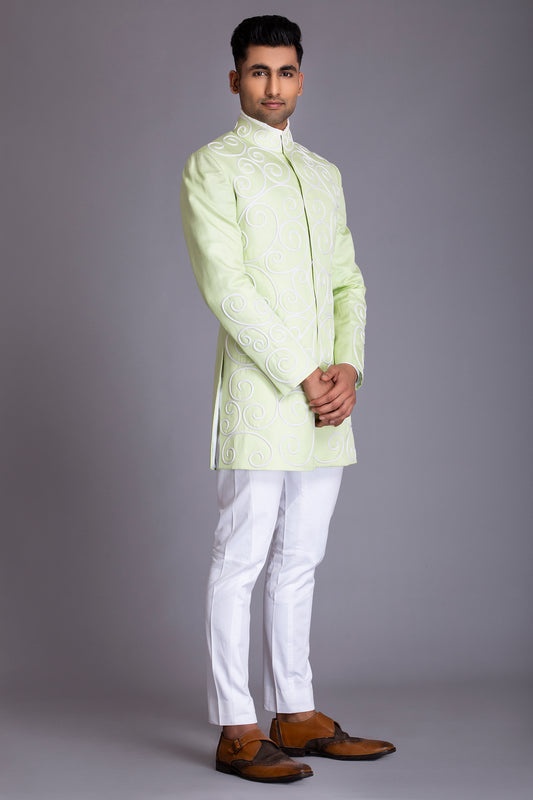 Mint Green Linen Indowestern