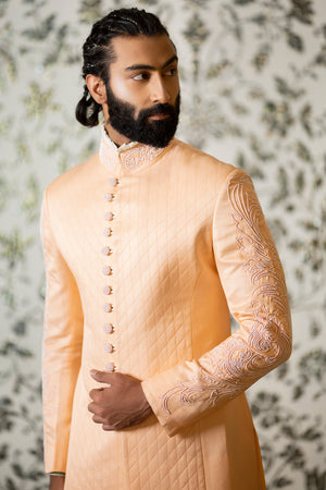 Peach Linen Silk Indowestern