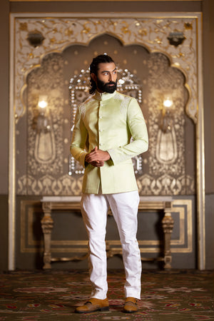 Light Green Linen Silk Jodhpuri Banghgala