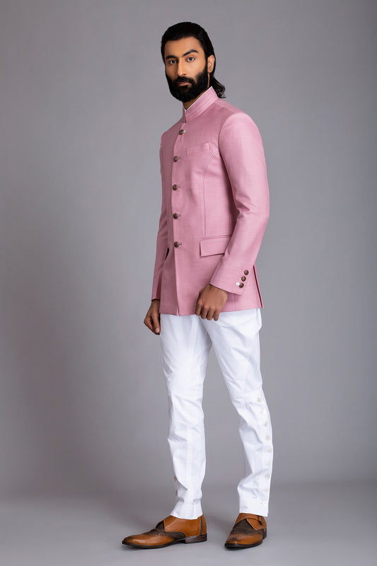 Pink Linen Feel Jodhpuri Bandhgala