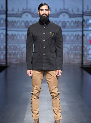 Black Quilted Jodhpuri Bandhgala