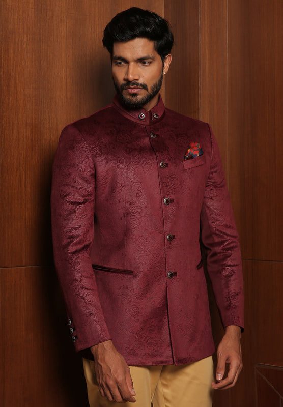 Maroon Paisley Embossed Jodhpuri