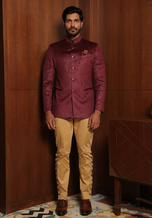 Maroon Paisley Embossed Jodhpuri