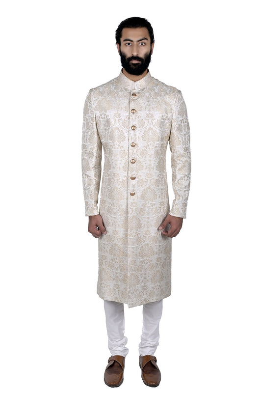 Cream Gold Brocade Sherwani