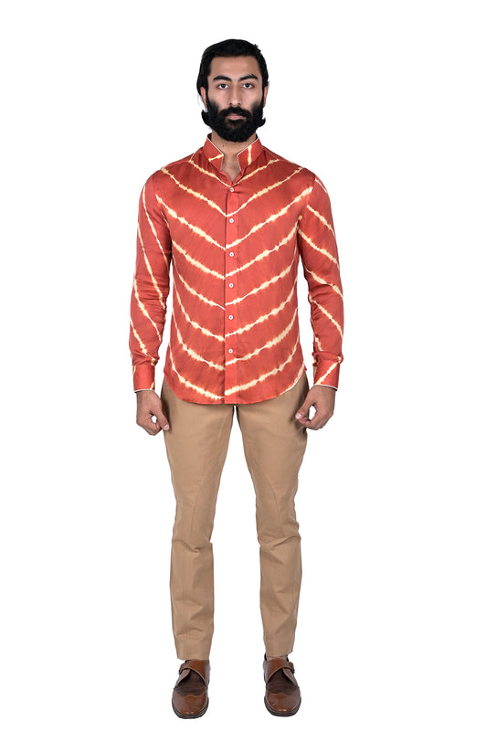 Orange Cream Silk Lehriya Shirt