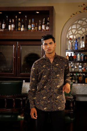 Black Forest Printed  Linen Silk Shirt