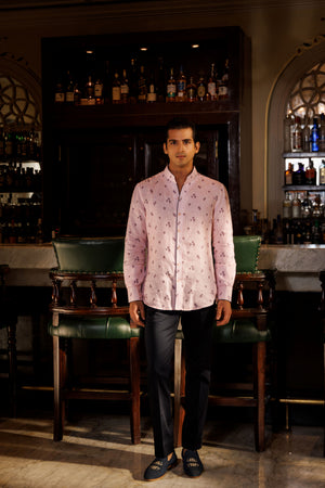 Pink Blue Floral Linen Shirt