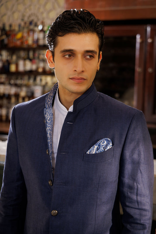 Indigo Blue Herring Linen Jodhpuri