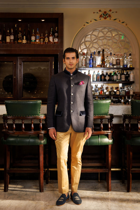 Blue Dobby Linen Jodhpuri
