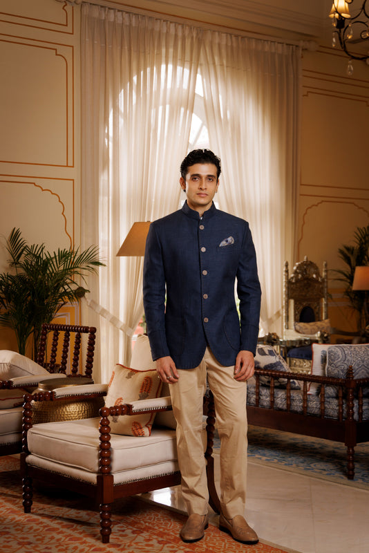 Blue  Dobby Linen Jodhpuri