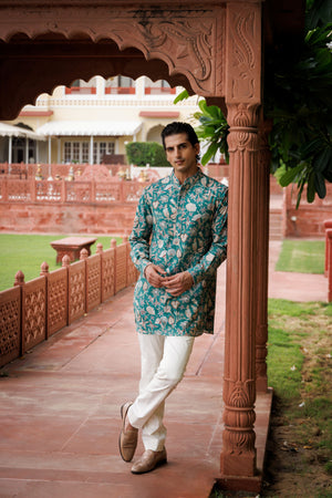 Teal Green Cosmos Kurta
