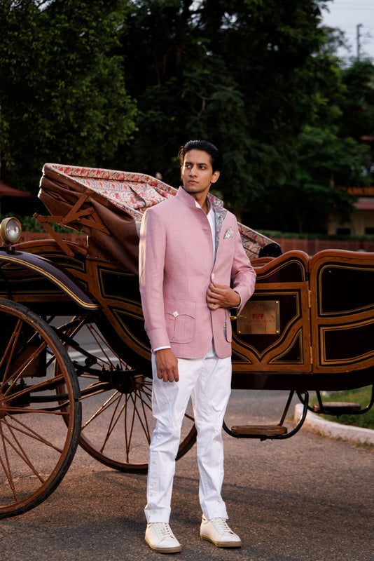 Rose Pink Linen Hunting Jacket