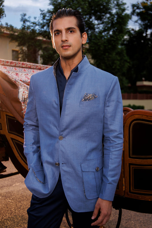 Blue Linen Hunting Jacket
