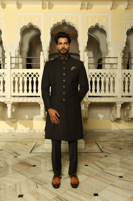 Black Wool Achkan